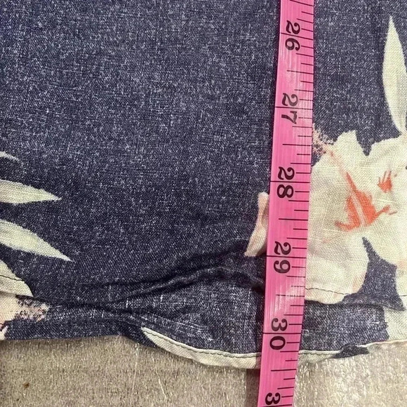 [2XL]Black Brown 1826 100 Linen Palm Leaves Blue Button Down S/S  Shirt - Picture 5 of 6